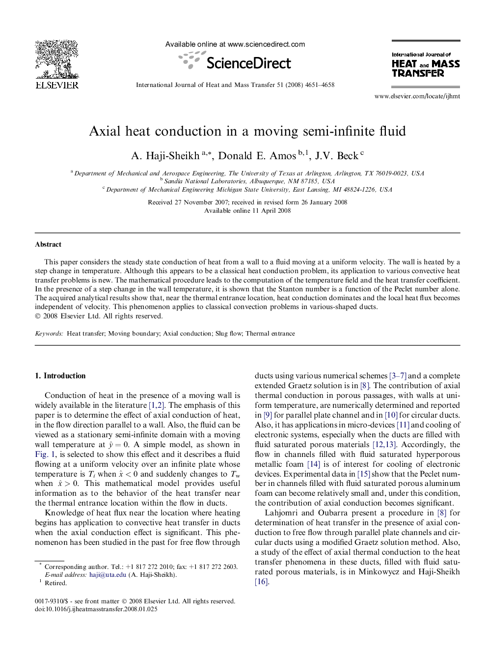 Axial heat conduction in a moving semi-infinite fluid