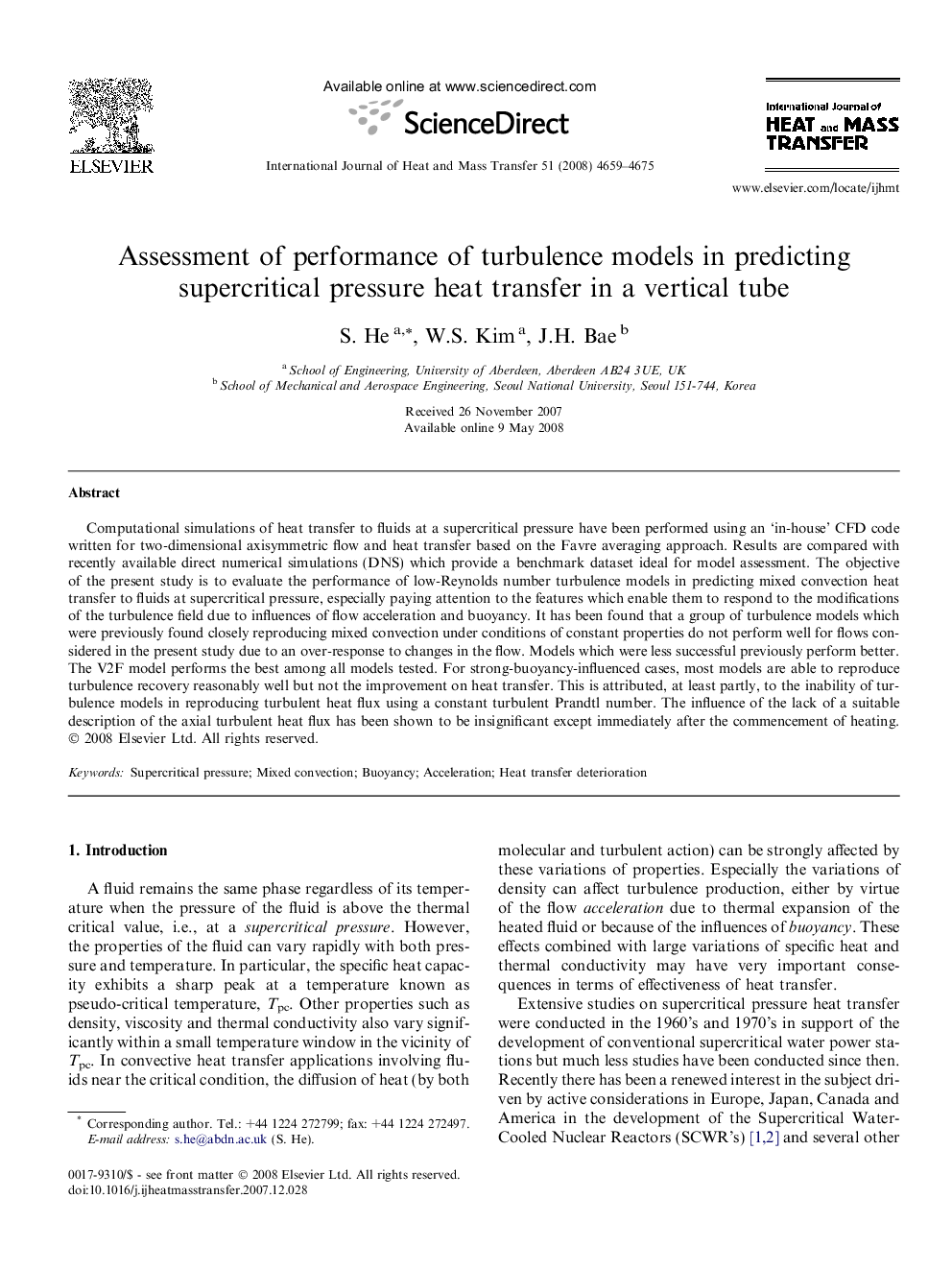 Assessment of performance of turbulence models in predicting supercritical pressure heat transfer in a vertical tube