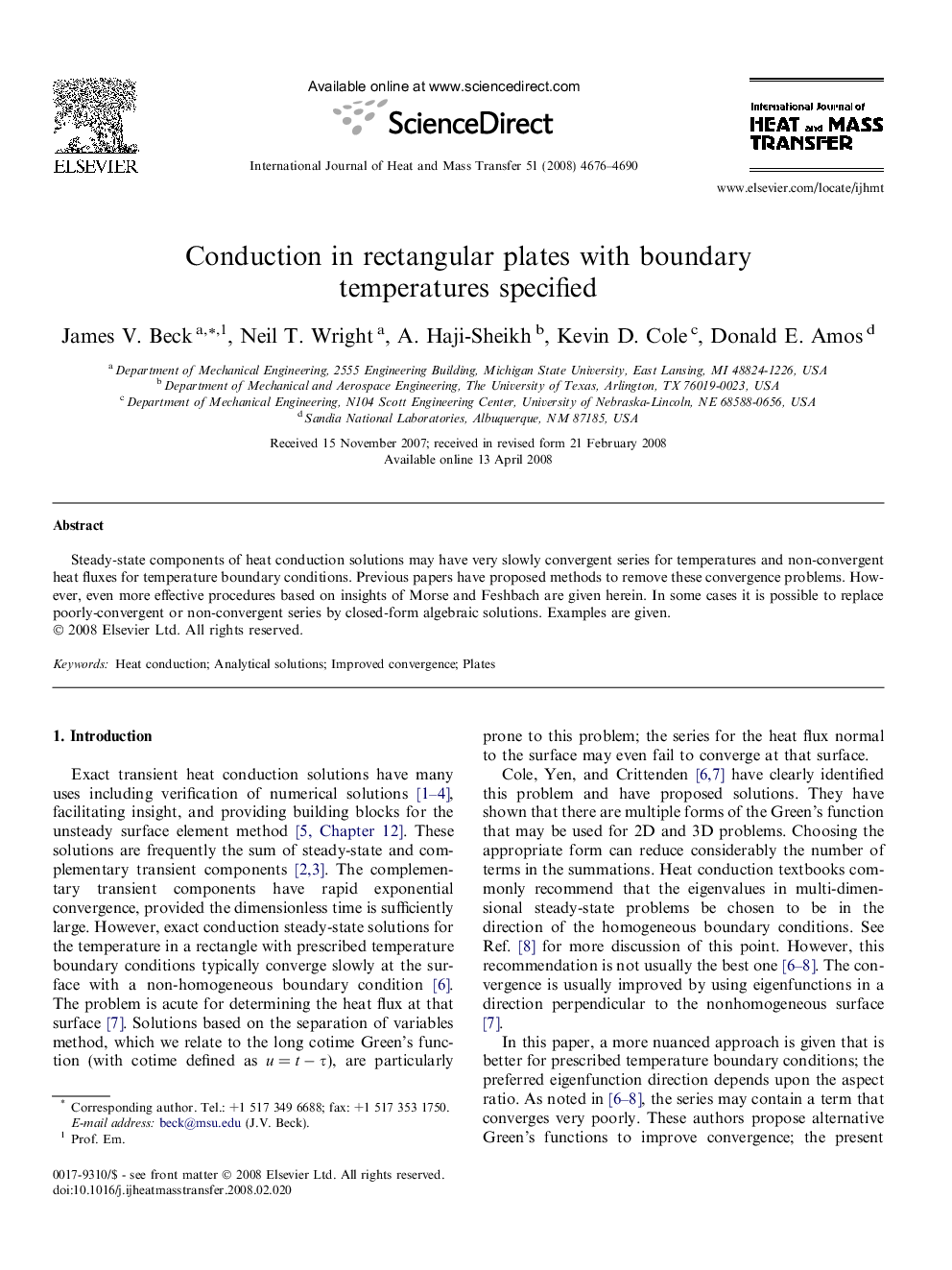 Conduction in rectangular plates with boundary temperatures specified