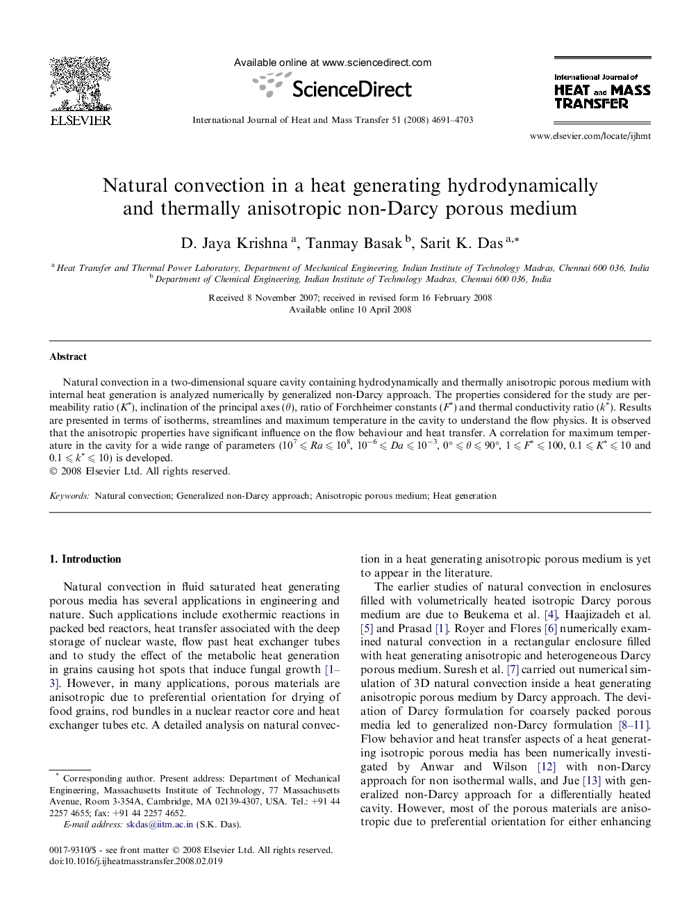 Natural convection in a heat generating hydrodynamically and thermally anisotropic non-Darcy porous medium