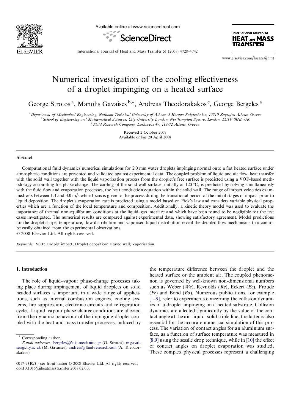 Numerical investigation of the cooling effectiveness of a droplet impinging on a heated surface