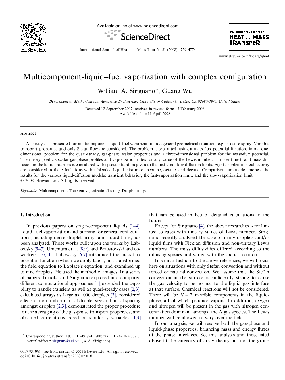 Multicomponent-liquid–fuel vaporization with complex configuration