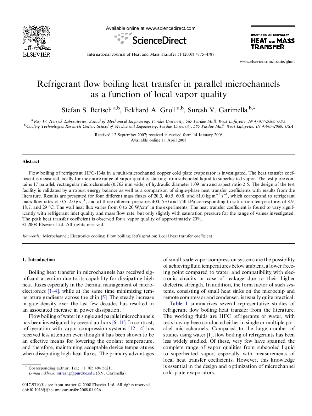 Refrigerant flow boiling heat transfer in parallel microchannels as a function of local vapor quality