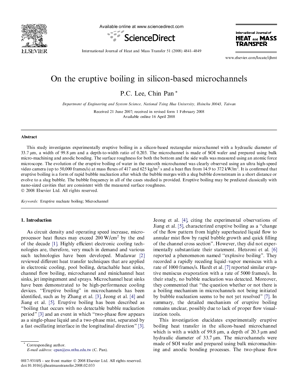 On the eruptive boiling in silicon-based microchannels