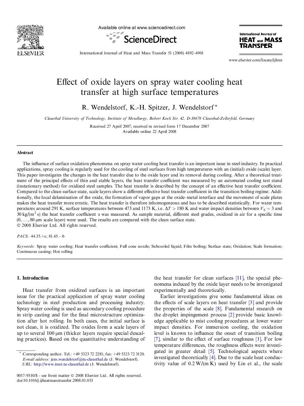 Effect of oxide layers on spray water cooling heat transfer at high surface temperatures