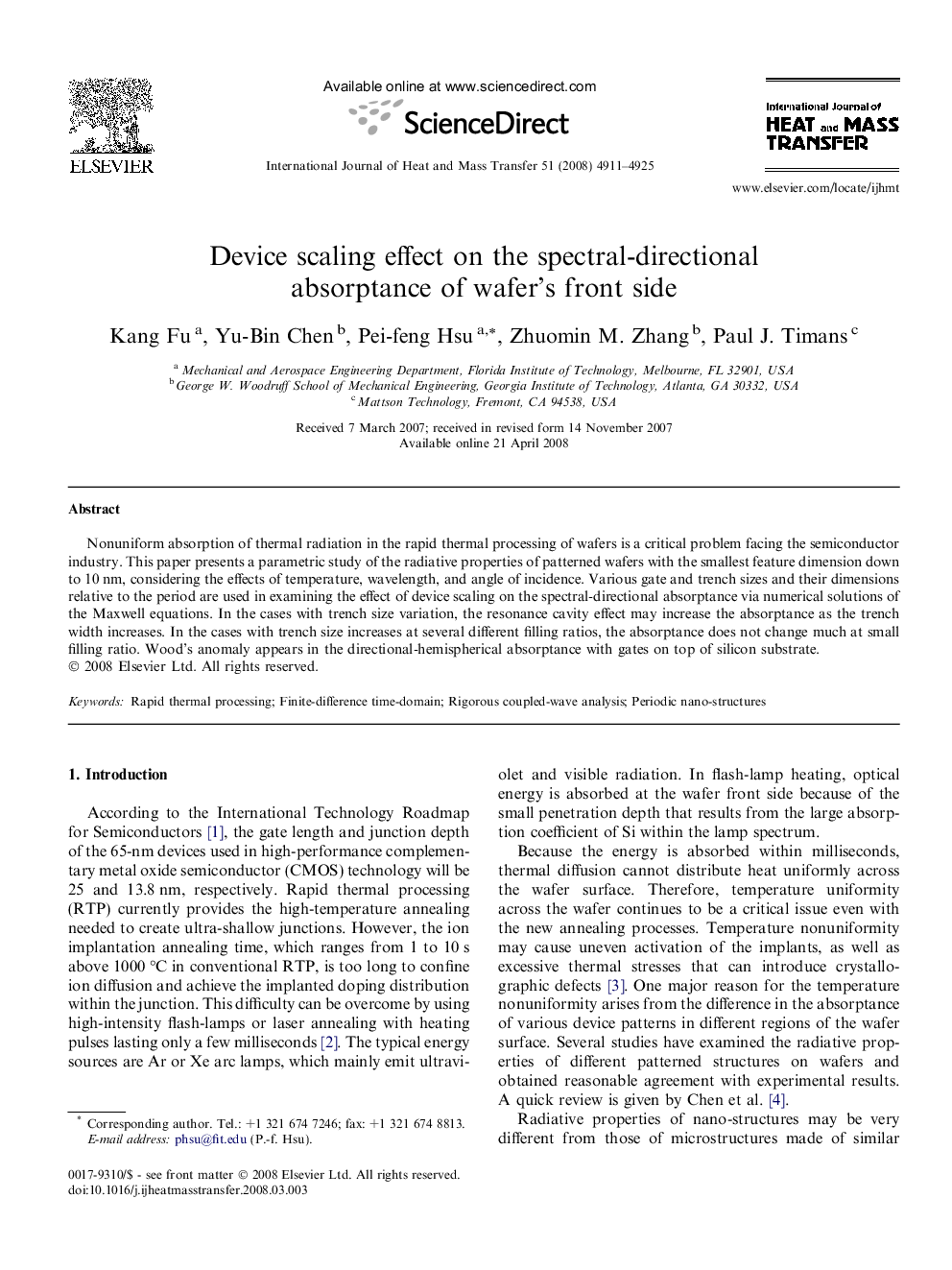 Device scaling effect on the spectral-directional absorptance of wafer’s front side