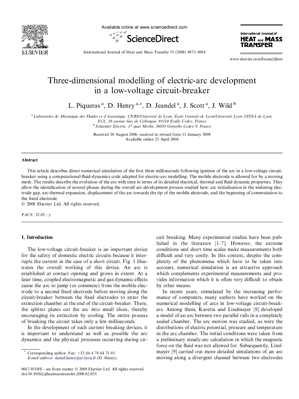 Three-dimensional modelling of electric-arc development in a low-voltage circuit-breaker