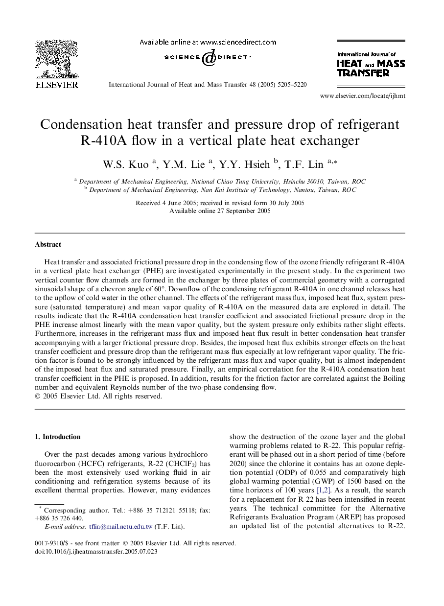 Condensation heat transfer and pressure drop of refrigerant R-410A flow in a vertical plate heat exchanger