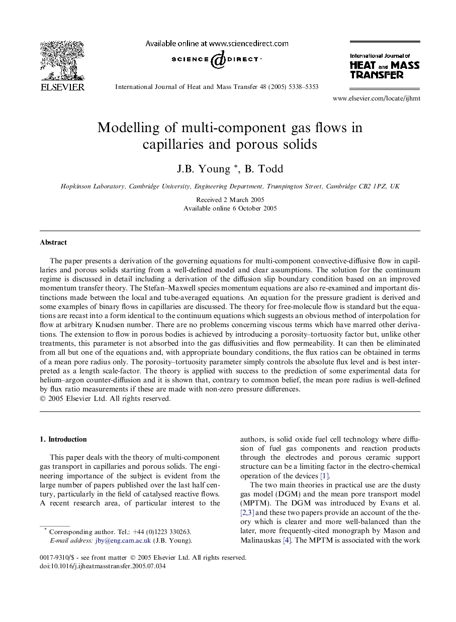 Modelling of multi-component gas flows in capillaries and porous solids