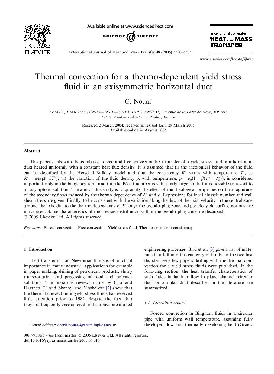 Thermal convection for a thermo-dependent yield stress fluid in an axisymmetric horizontal duct