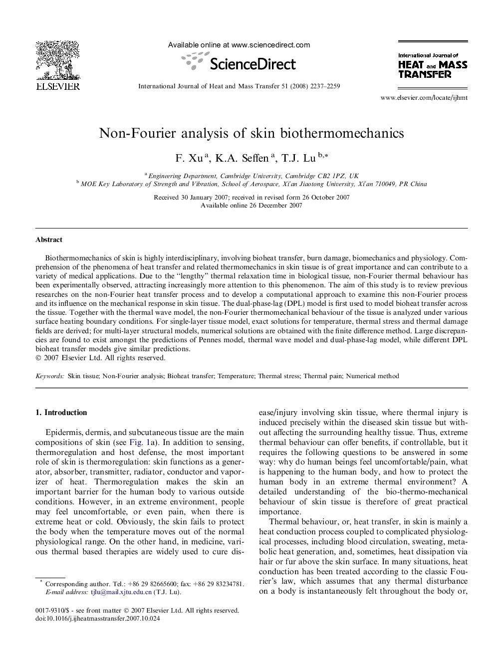 Non-Fourier analysis of skin biothermomechanics
