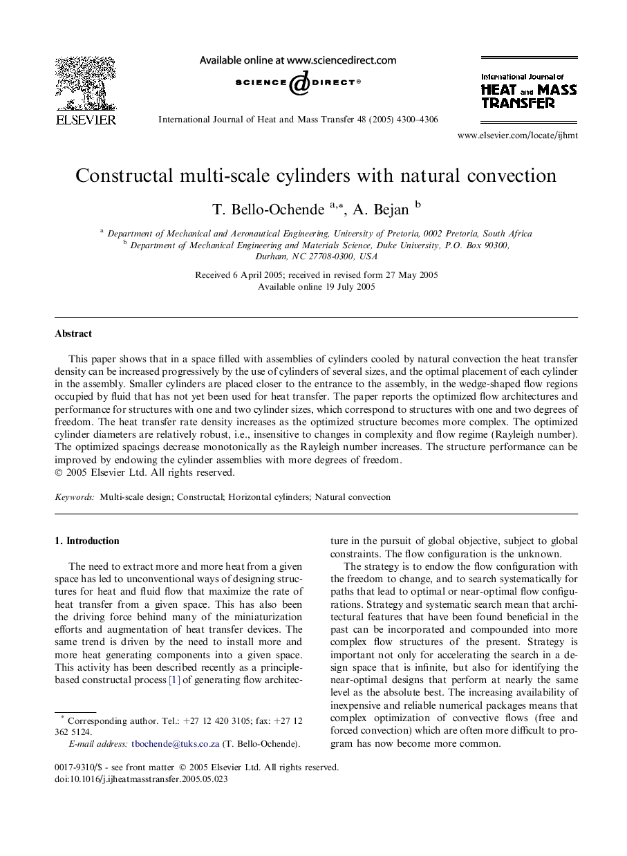 Constructal multi-scale cylinders with natural convection