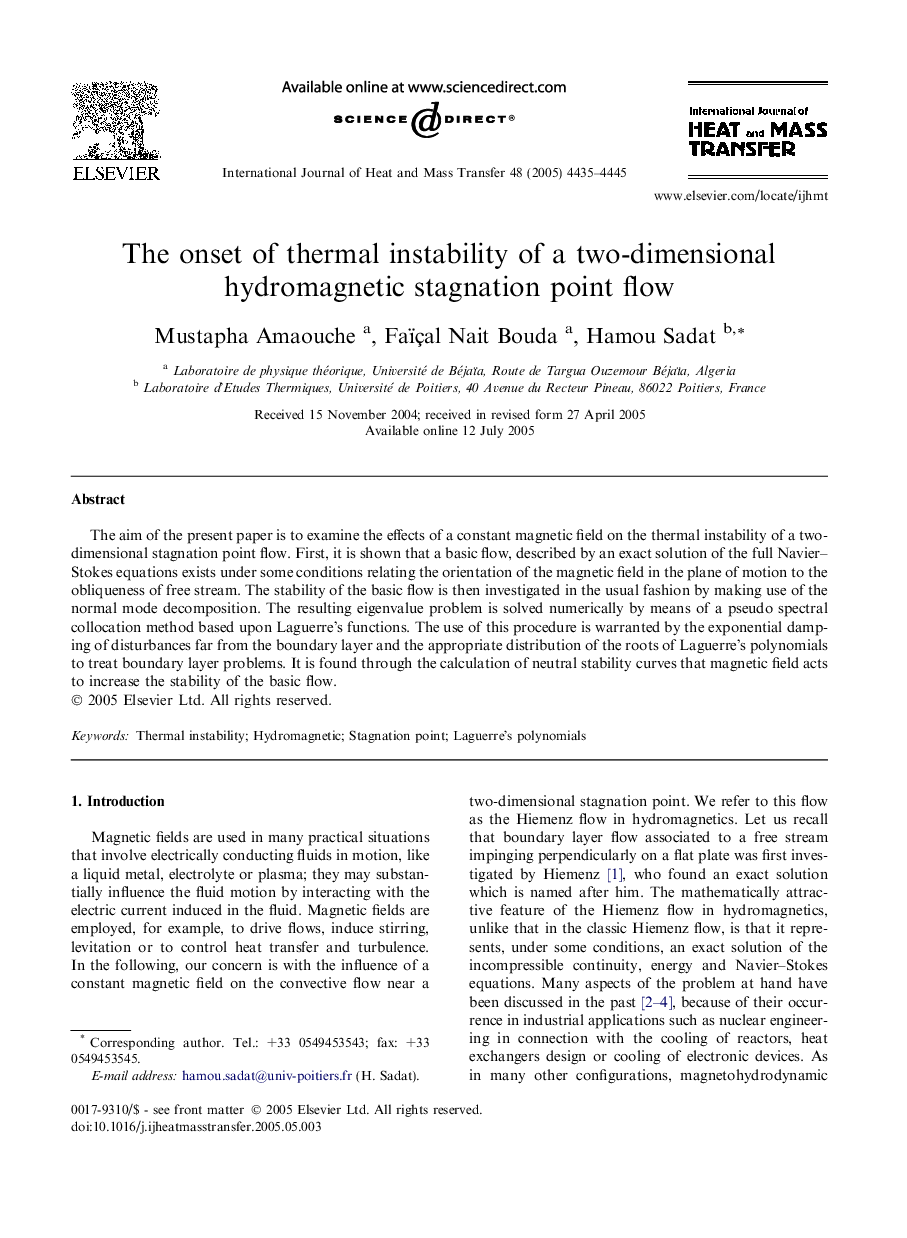 The onset of thermal instability of a two-dimensional hydromagnetic stagnation point flow