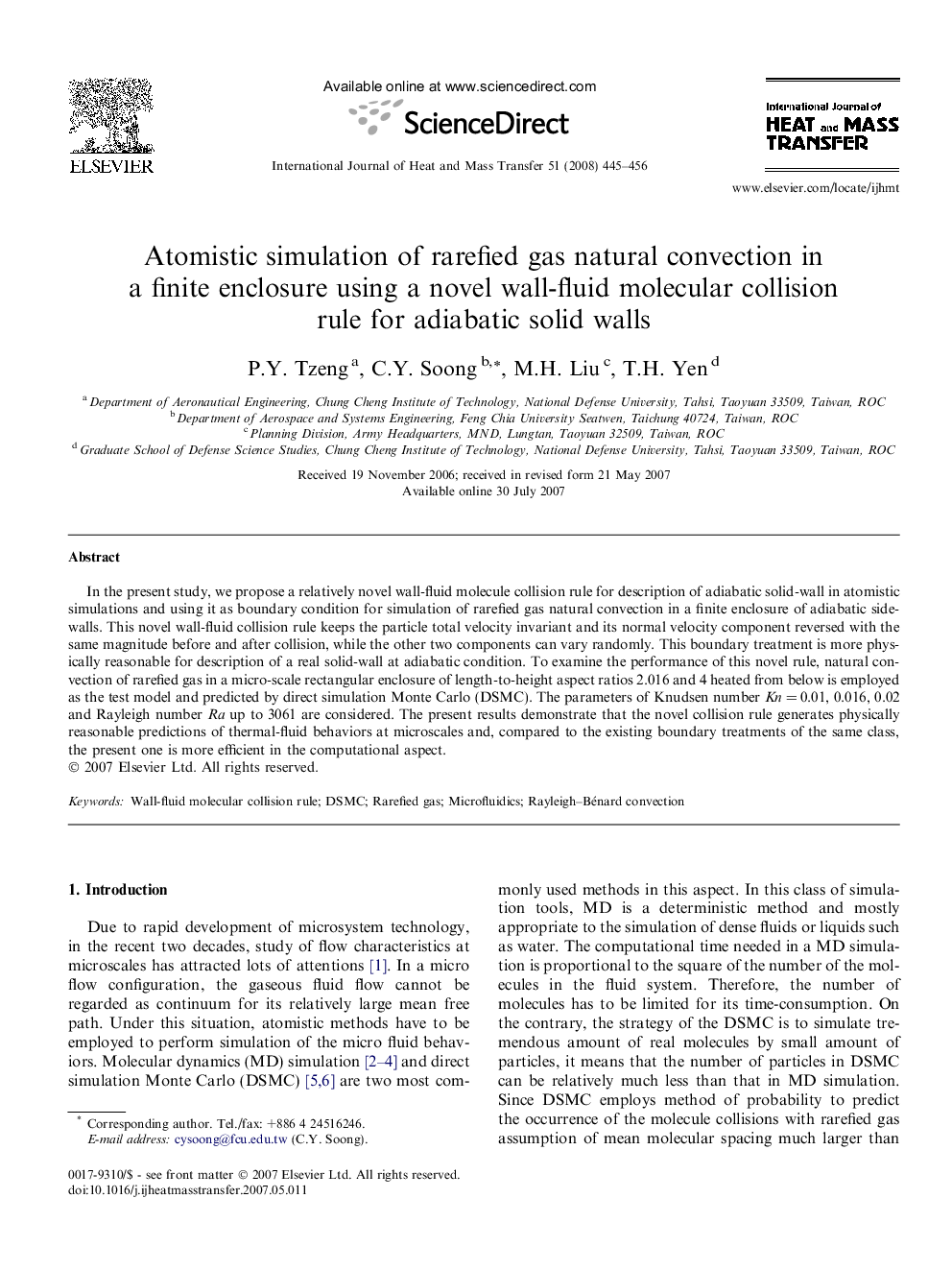 Atomistic simulation of rarefied gas natural convection in a finite enclosure using a novel wall-fluid molecular collision rule for adiabatic solid walls