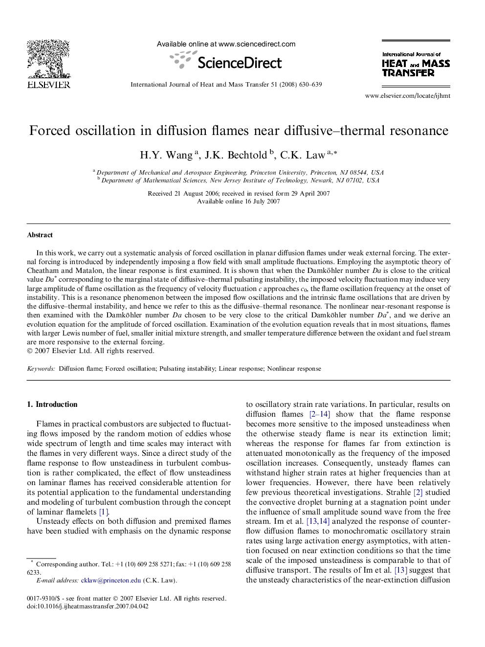 Forced oscillation in diffusion flames near diffusive–thermal resonance