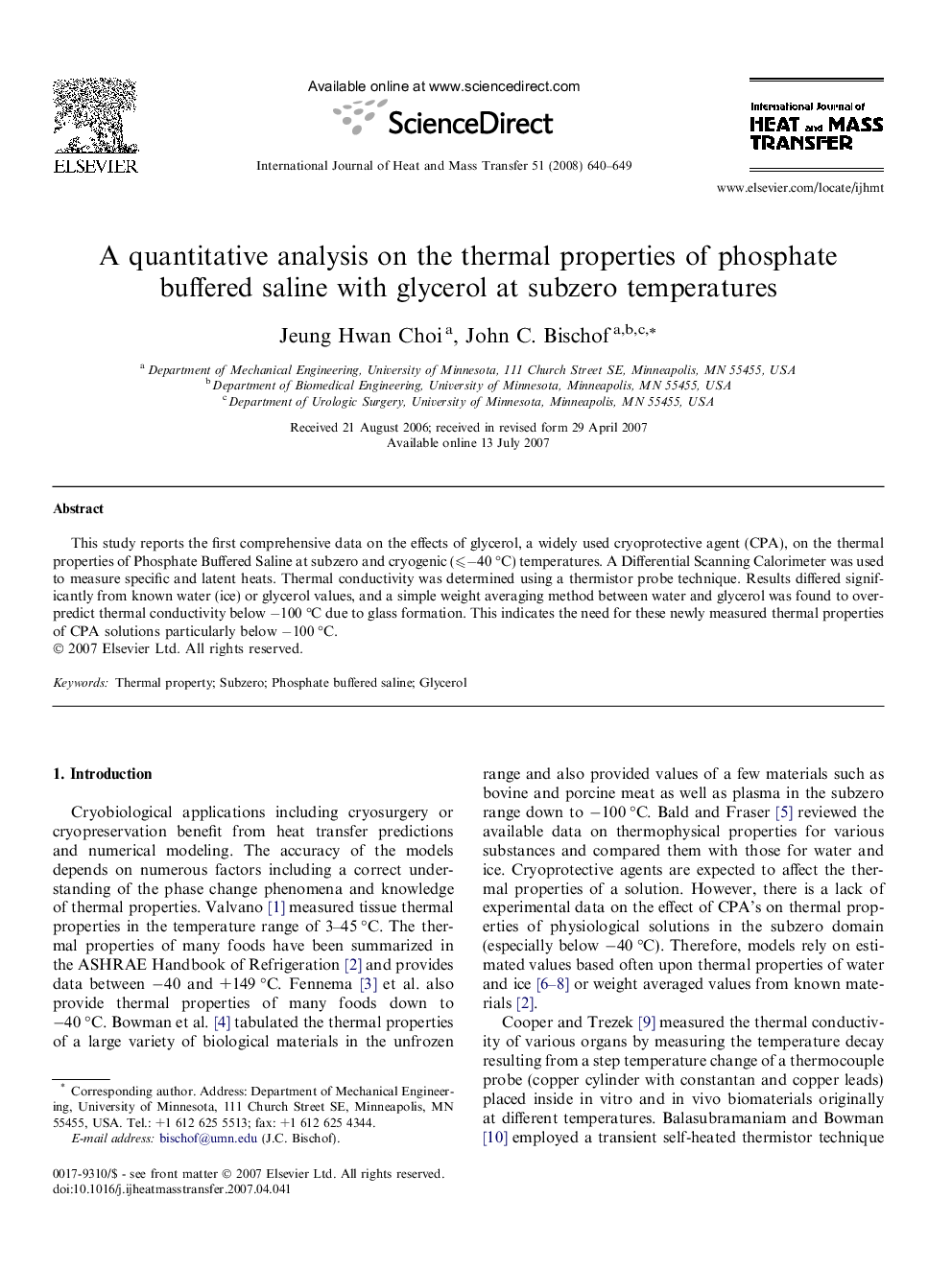 A quantitative analysis on the thermal properties of phosphate buffered saline with glycerol at subzero temperatures