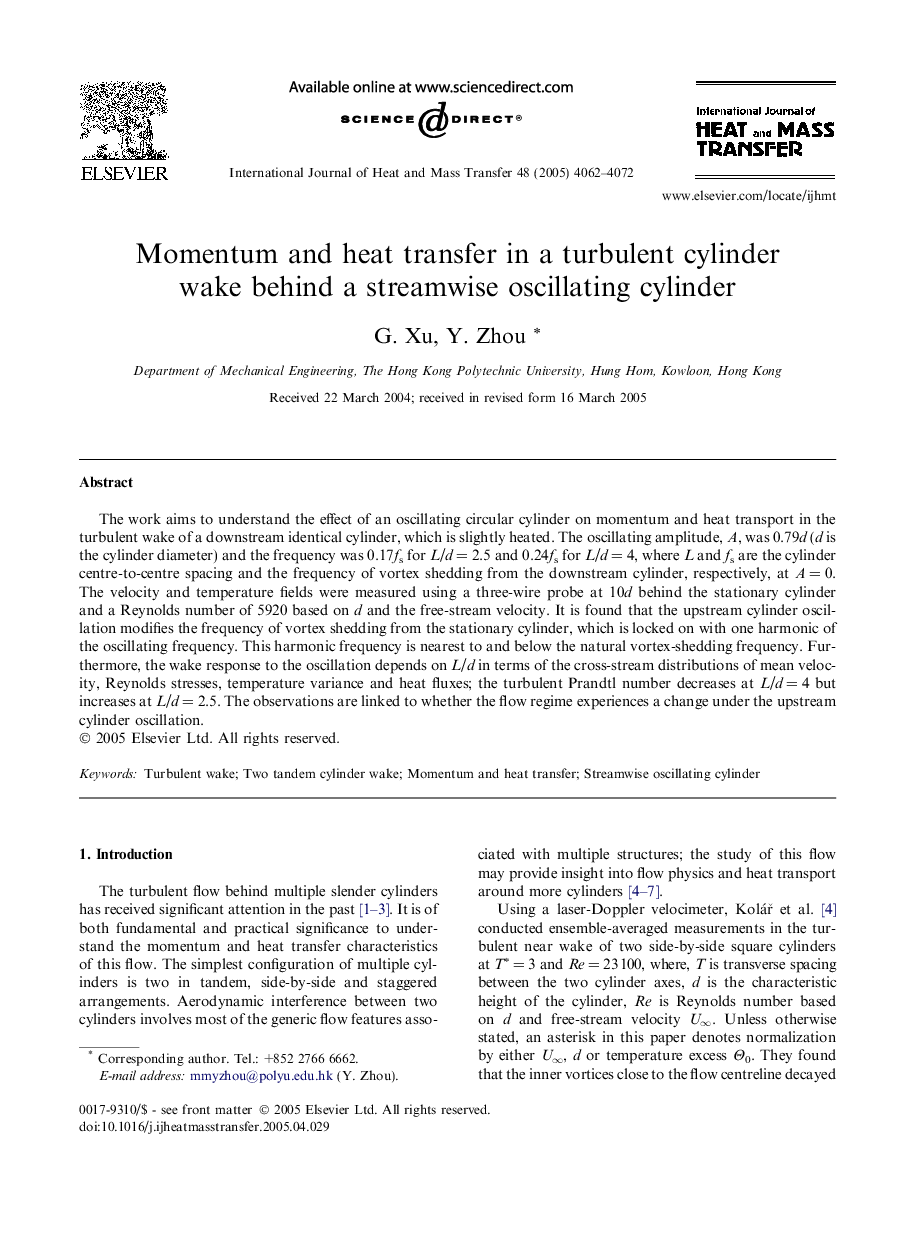 Momentum and heat transfer in a turbulent cylinder wake behind a streamwise oscillating cylinder