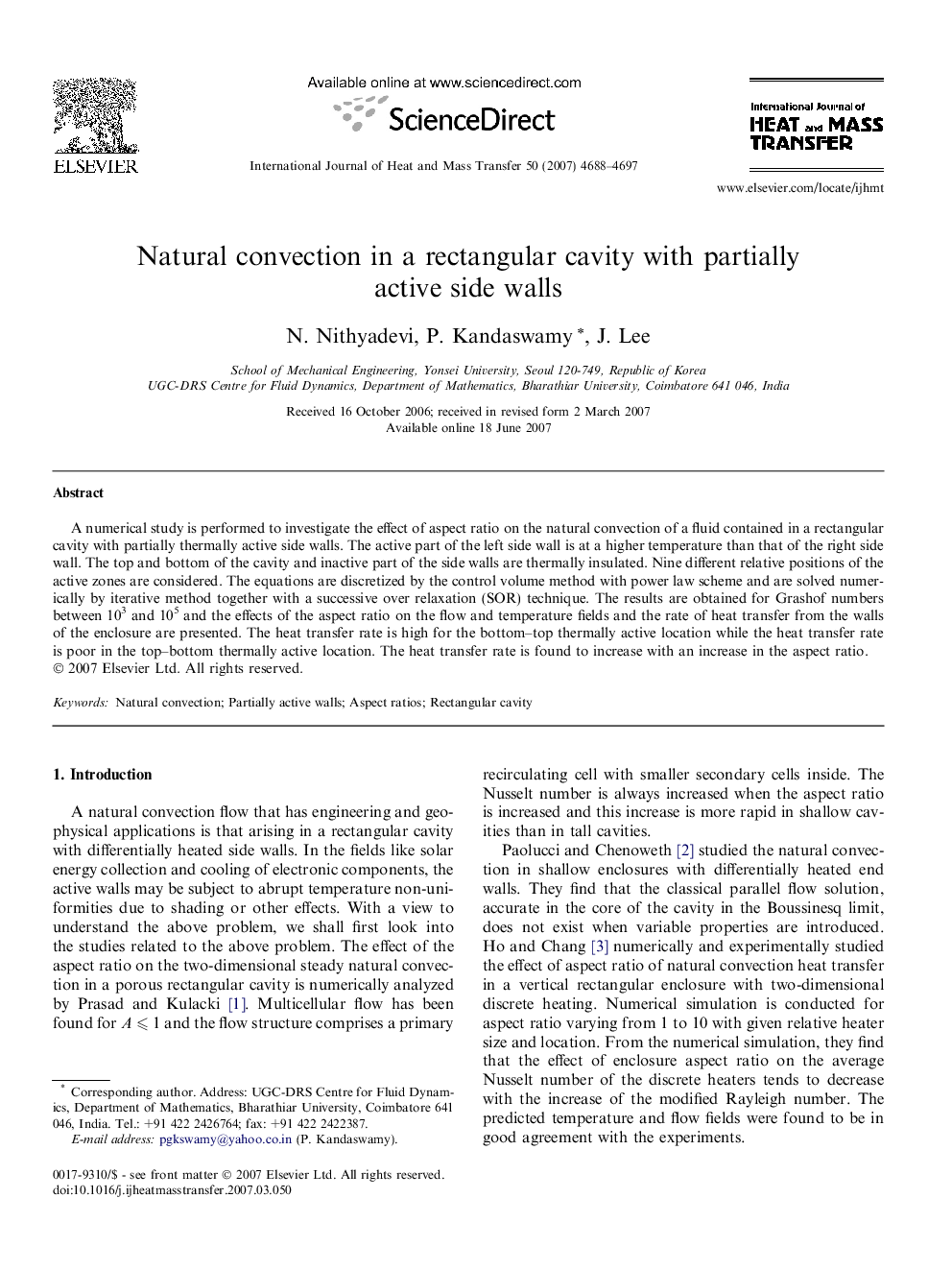 Natural convection in a rectangular cavity with partially active side walls