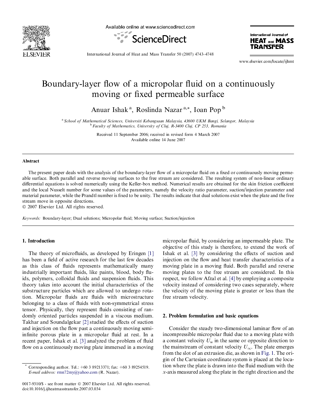 Boundary-layer flow of a micropolar fluid on a continuously moving or fixed permeable surface