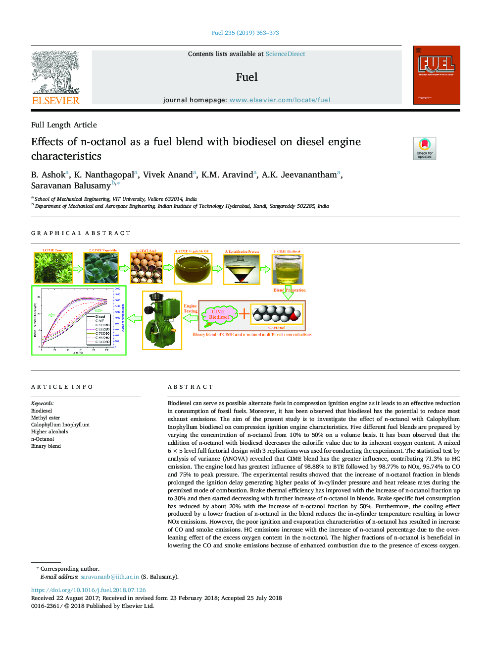 عکس صفحه اول مقاله: Effects of n-octanol as a fuel blend with biodiesel on diesel engine characteristics Effects of n-octanol as a fuel blend with biodiesel on diesel engine characteristics
