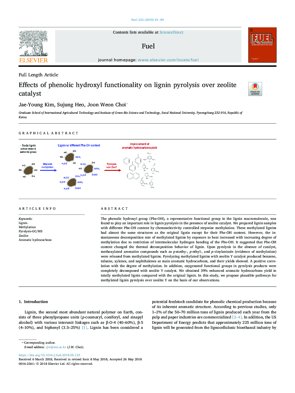 Effects of phenolic hydroxyl functionality on lignin pyrolysis over zeolite catalyst