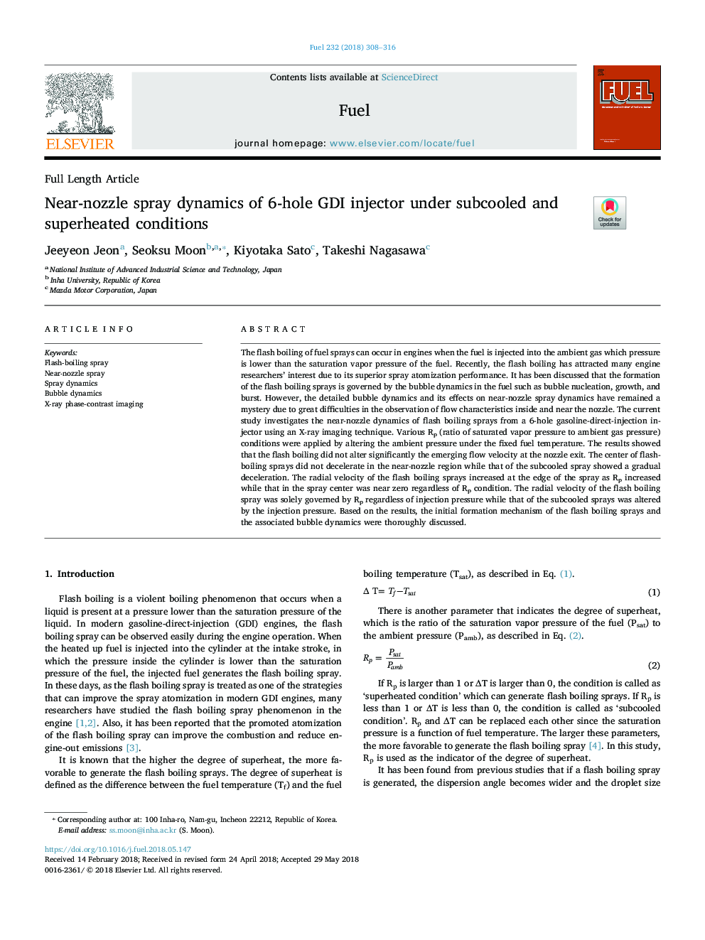 Near-nozzle spray dynamics of 6-hole GDI injector under subcooled and superheated conditions