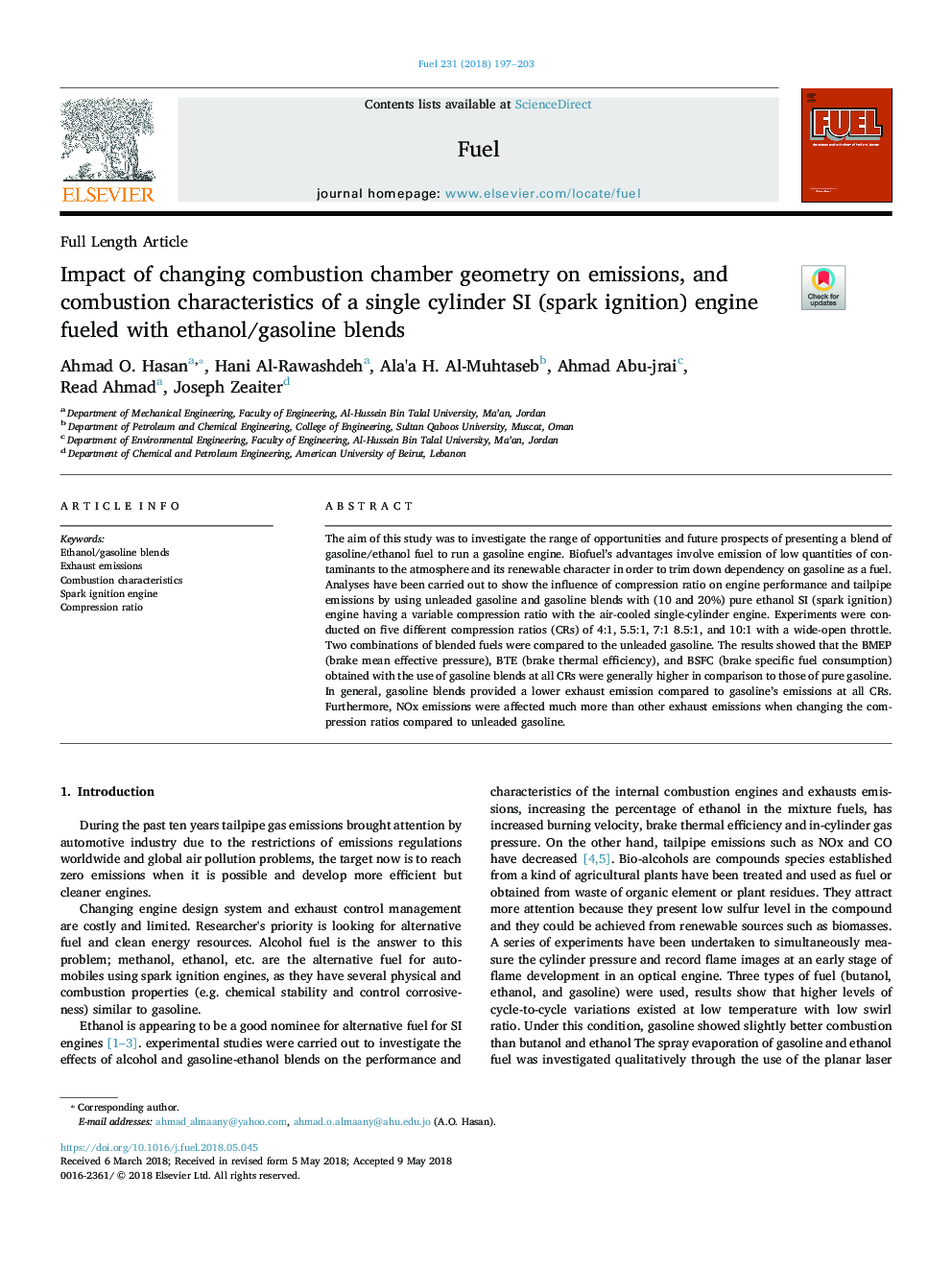 Impact of changing combustion chamber geometry on emissions, and combustion characteristics of a single cylinder SI (spark ignition) engine fueled with ethanol/gasoline blends