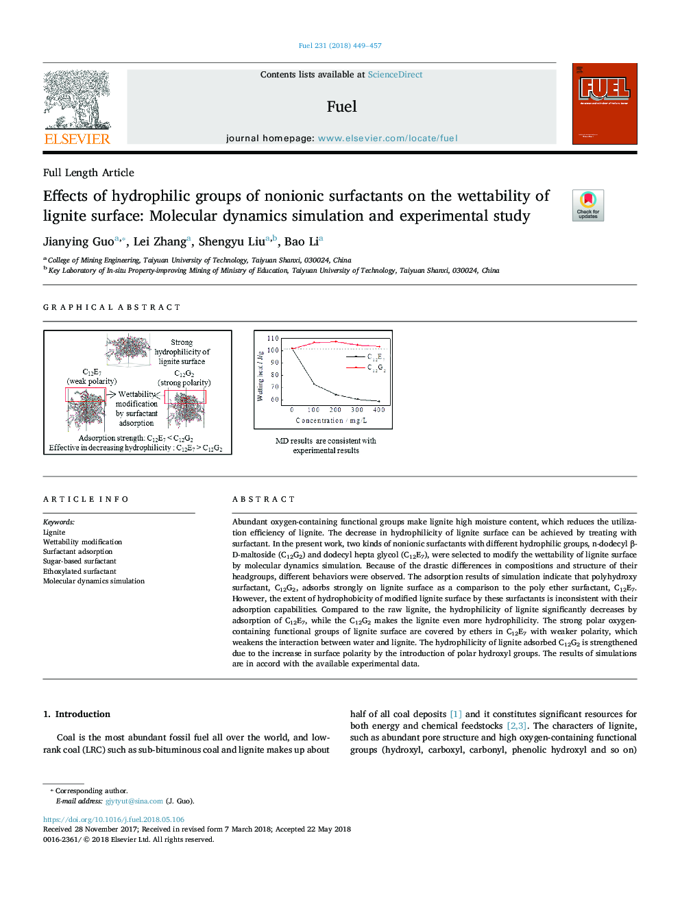 اثرات گروه های هیدروفیلی سورفکتانت های غیر آلی بر تجمع سطح لجن: شبیه سازی دینامیکی مولکولی و مطالعه تجربی 