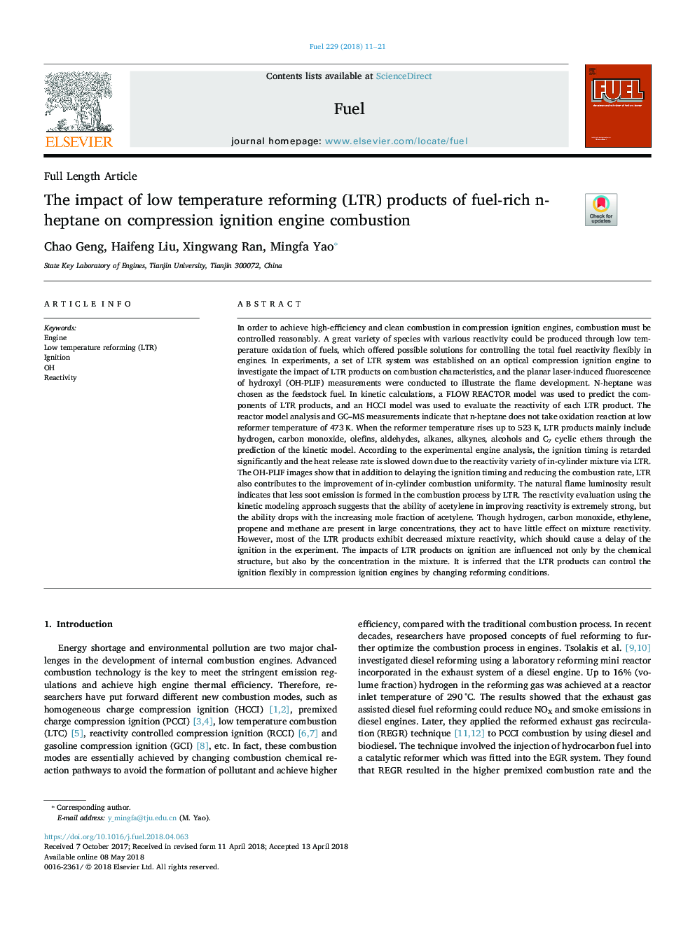 The impact of low temperature reforming (LTR) products of fuel-rich n-heptane on compression ignition engine combustion