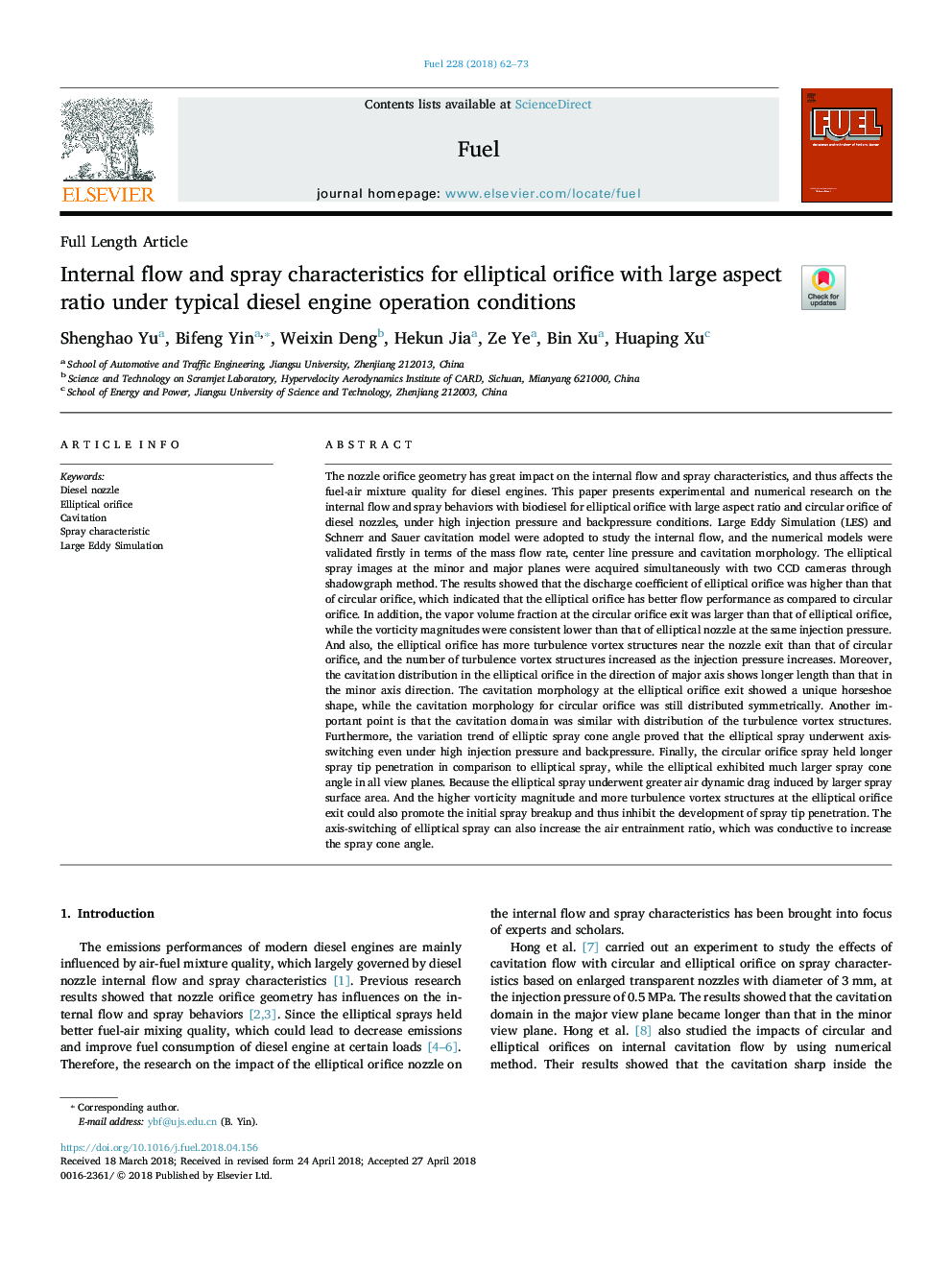 Internal flow and spray characteristics for elliptical orifice with large aspect ratio under typical diesel engine operation conditions