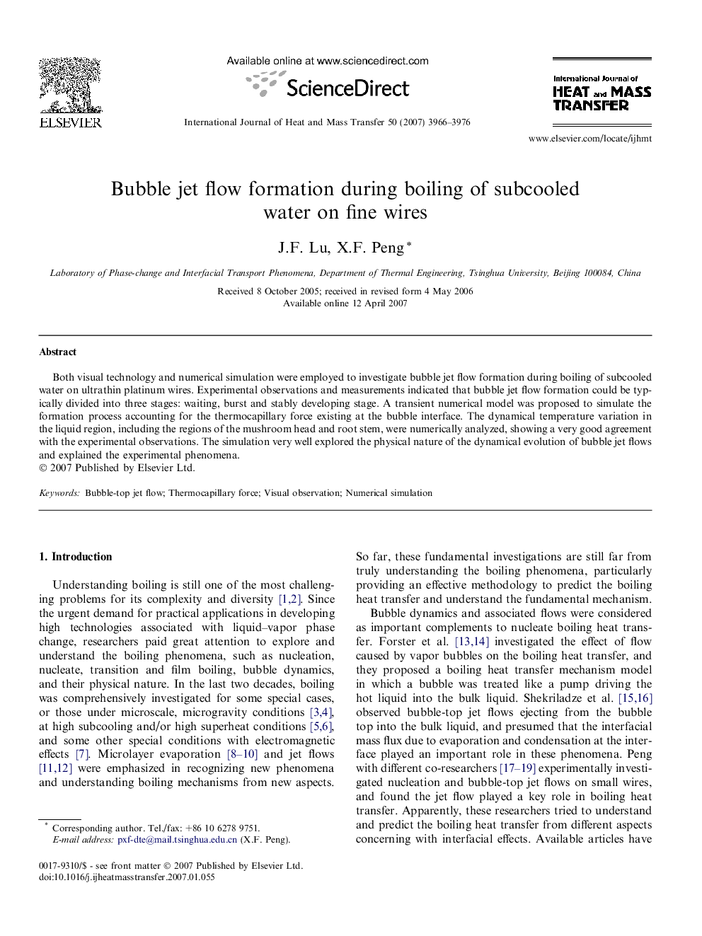 Bubble jet flow formation during boiling of subcooled water on fine wires