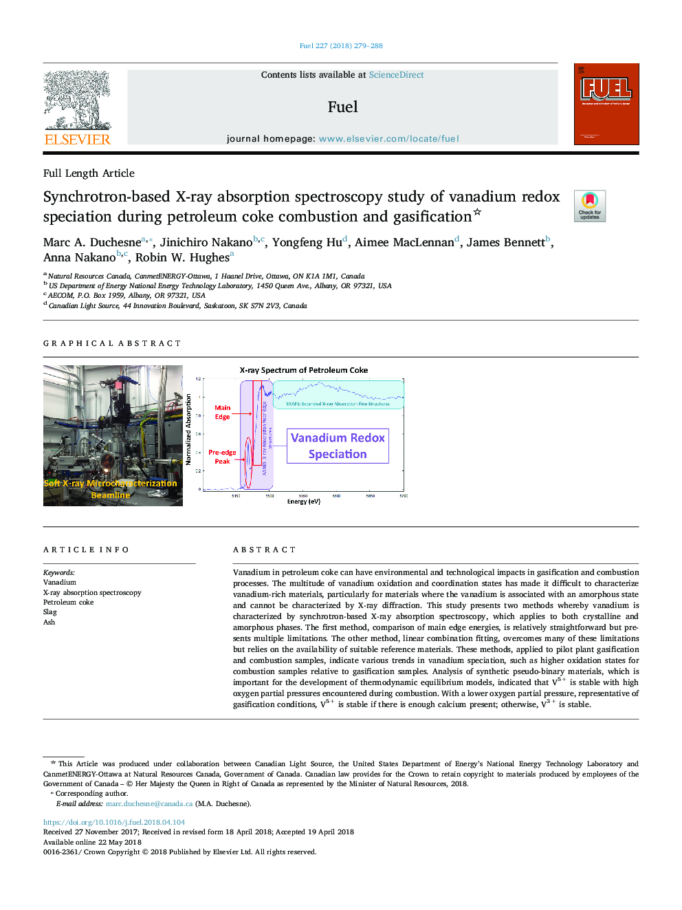 Synchrotron-based X-ray absorption spectroscopy study of vanadium redox speciation during petroleum coke combustion and gasification