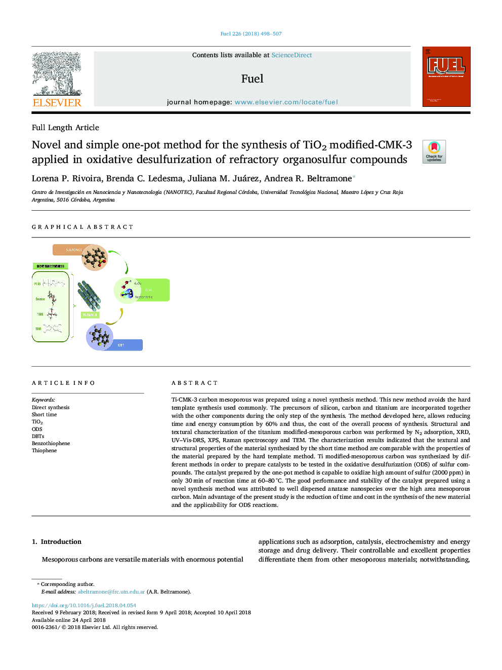 Novel and simple one-pot method for the synthesis of TiO2 modified-CMK-3 applied in oxidative desulfurization of refractory organosulfur compounds