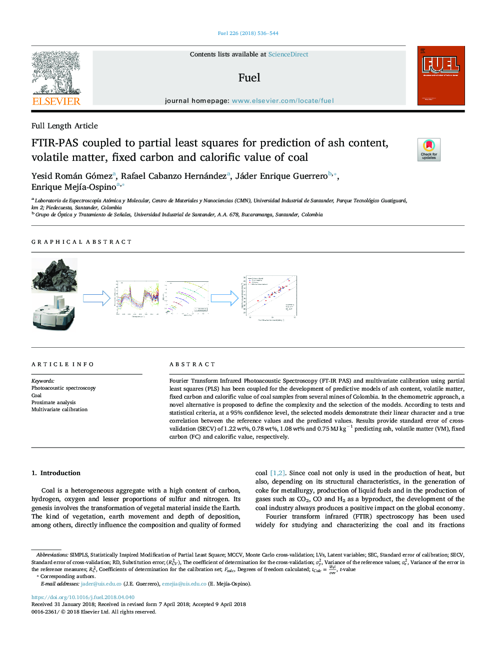 FTIR-PAS coupled to partial least squares for prediction of ash content, volatile matter, fixed carbon and calorific value of coal