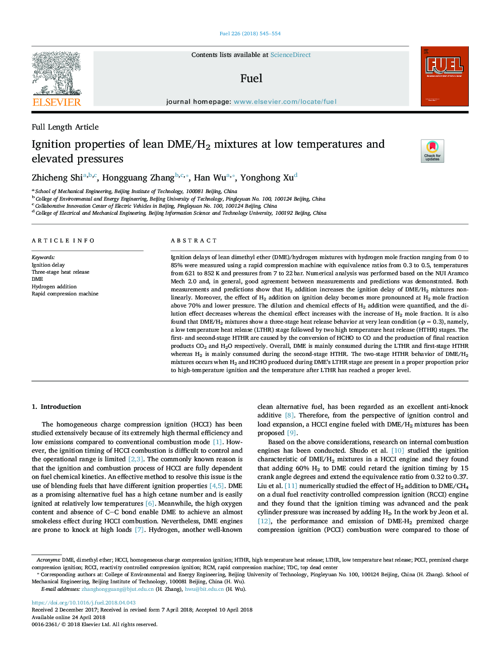 Ignition properties of lean DME/H2 mixtures at low temperatures and elevated pressures
