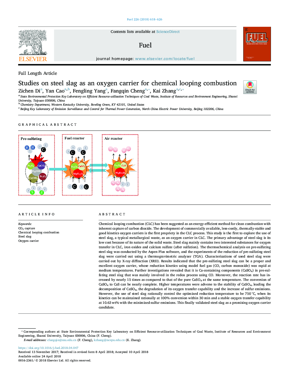 Studies on steel slag as an oxygen carrier for chemical looping combustion