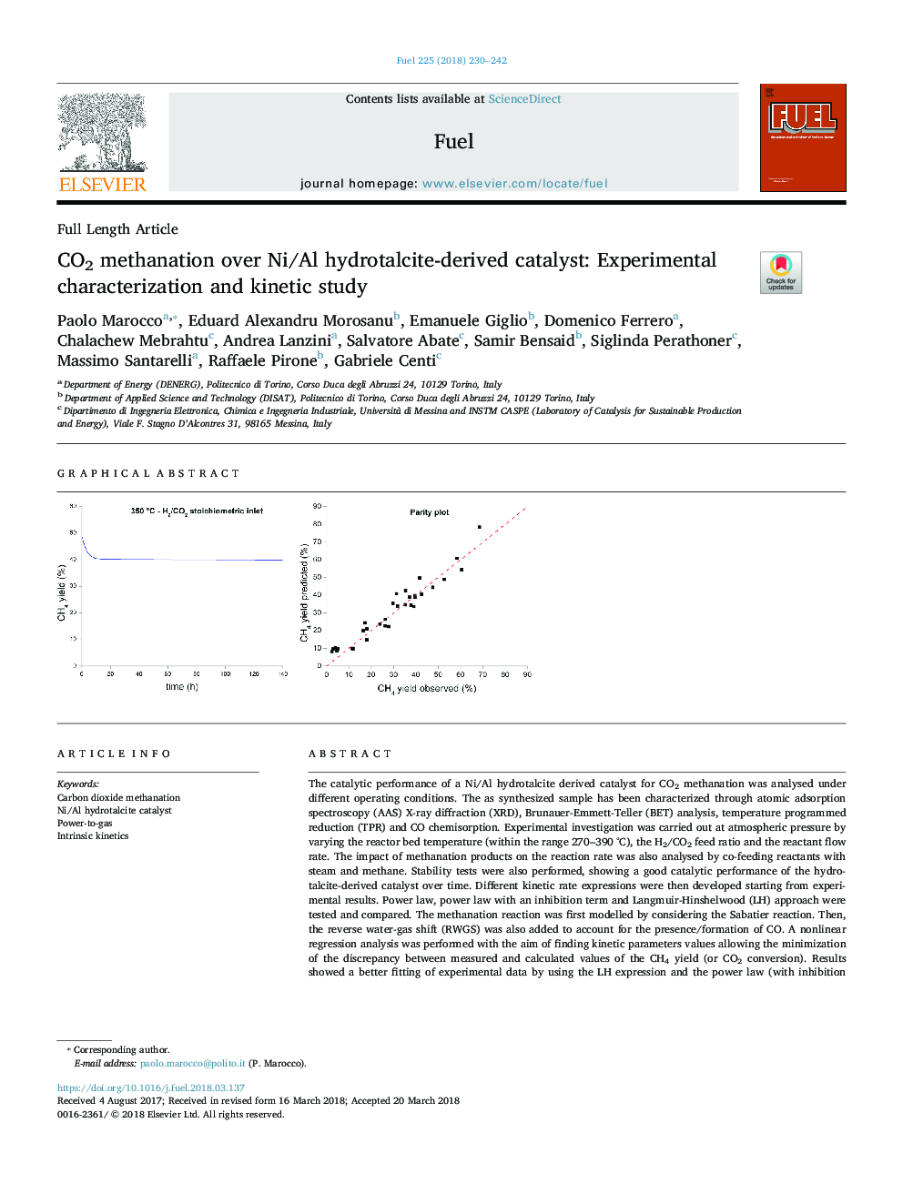 CO2 methanation over Ni/Al hydrotalcite-derived catalyst: Experimental characterization and kinetic study