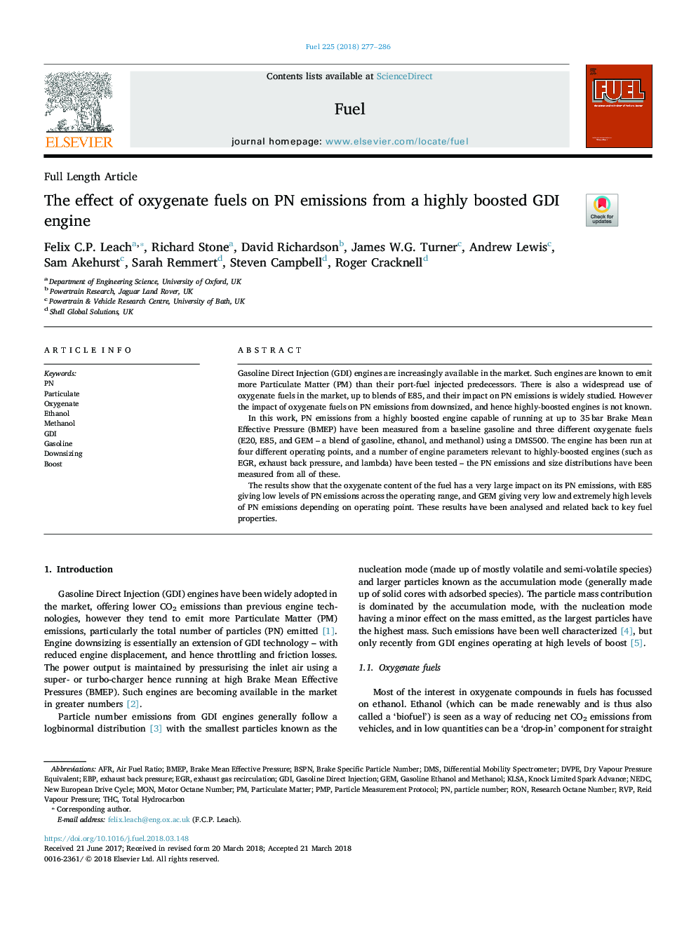 The effect of oxygenate fuels on PN emissions from a highly boosted GDI engine