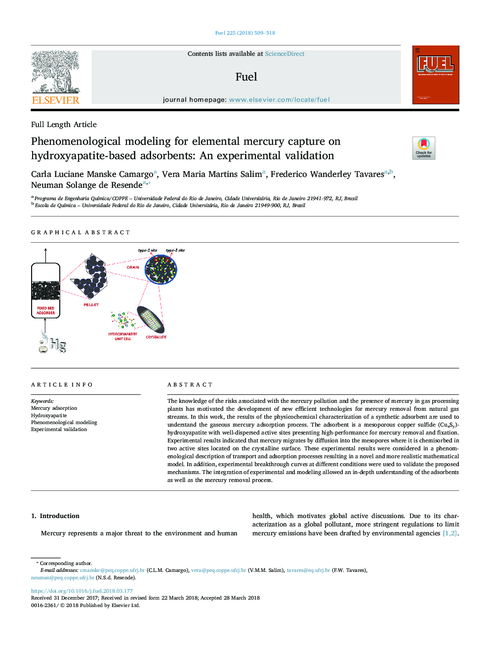 Phenomenological modeling for elemental mercury capture on hydroxyapatite-based adsorbents: An experimental validation