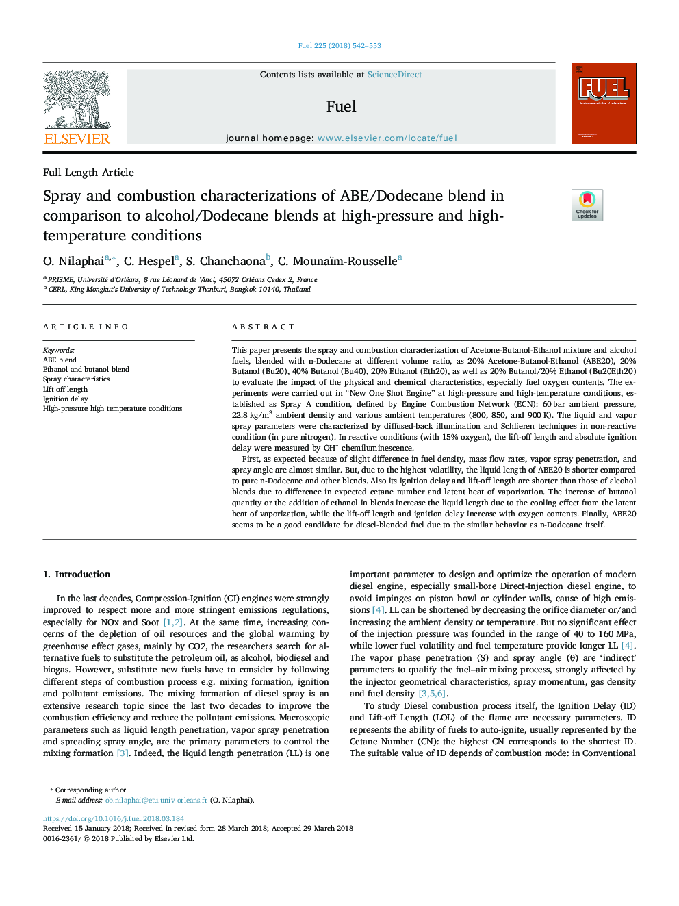 Spray and combustion characterizations of ABE/Dodecane blend in comparison to alcohol/Dodecane blends at high-pressure and high-temperature conditions