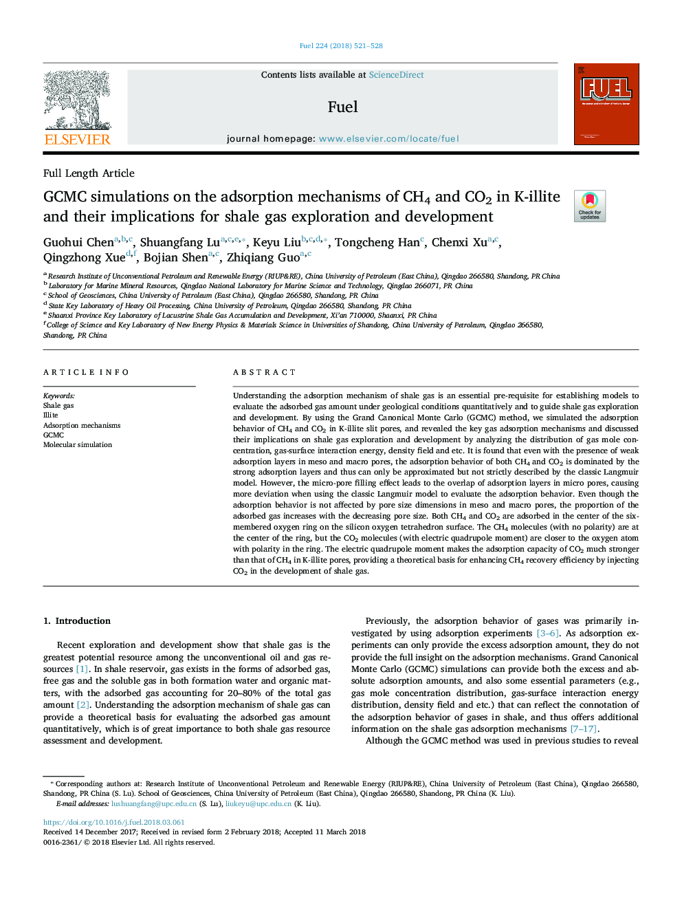 GCMC simulations on the adsorption mechanisms of CH4 and CO2 in K-illite and their implications for shale gas exploration and development