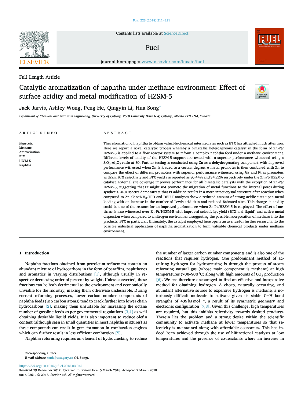 Catalytic aromatization of naphtha under methane environment: Effect of surface acidity and metal modification of HZSM-5