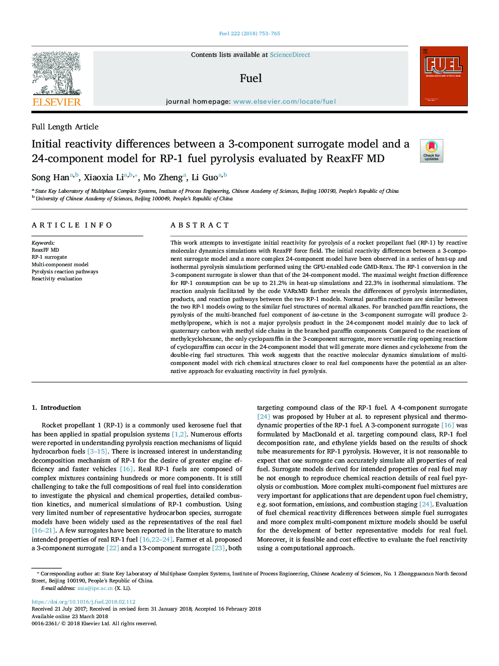 Initial reactivity differences between a 3-component surrogate model and a 24-component model for RP-1 fuel pyrolysis evaluated by ReaxFF MD