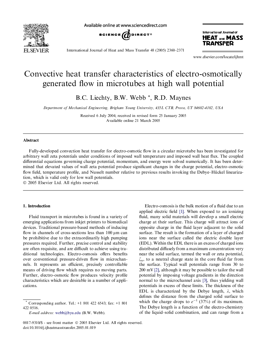 Convective heat transfer characteristics of electro-osmotically generated flow in microtubes at high wall potential