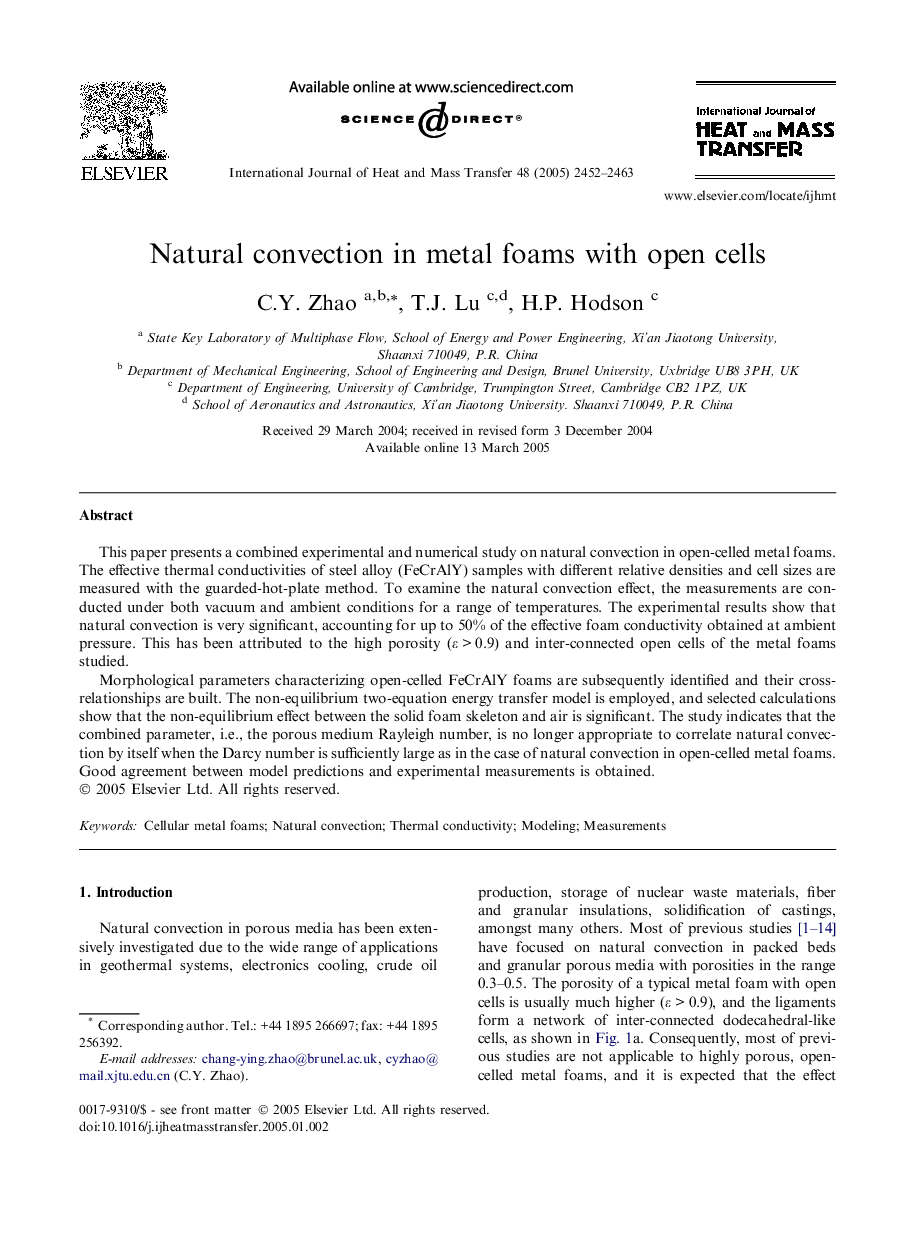 Natural convection in metal foams with open cells