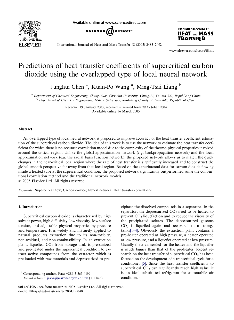 Predictions of heat transfer coefficients of supercritical carbon dioxide using the overlapped type of local neural network