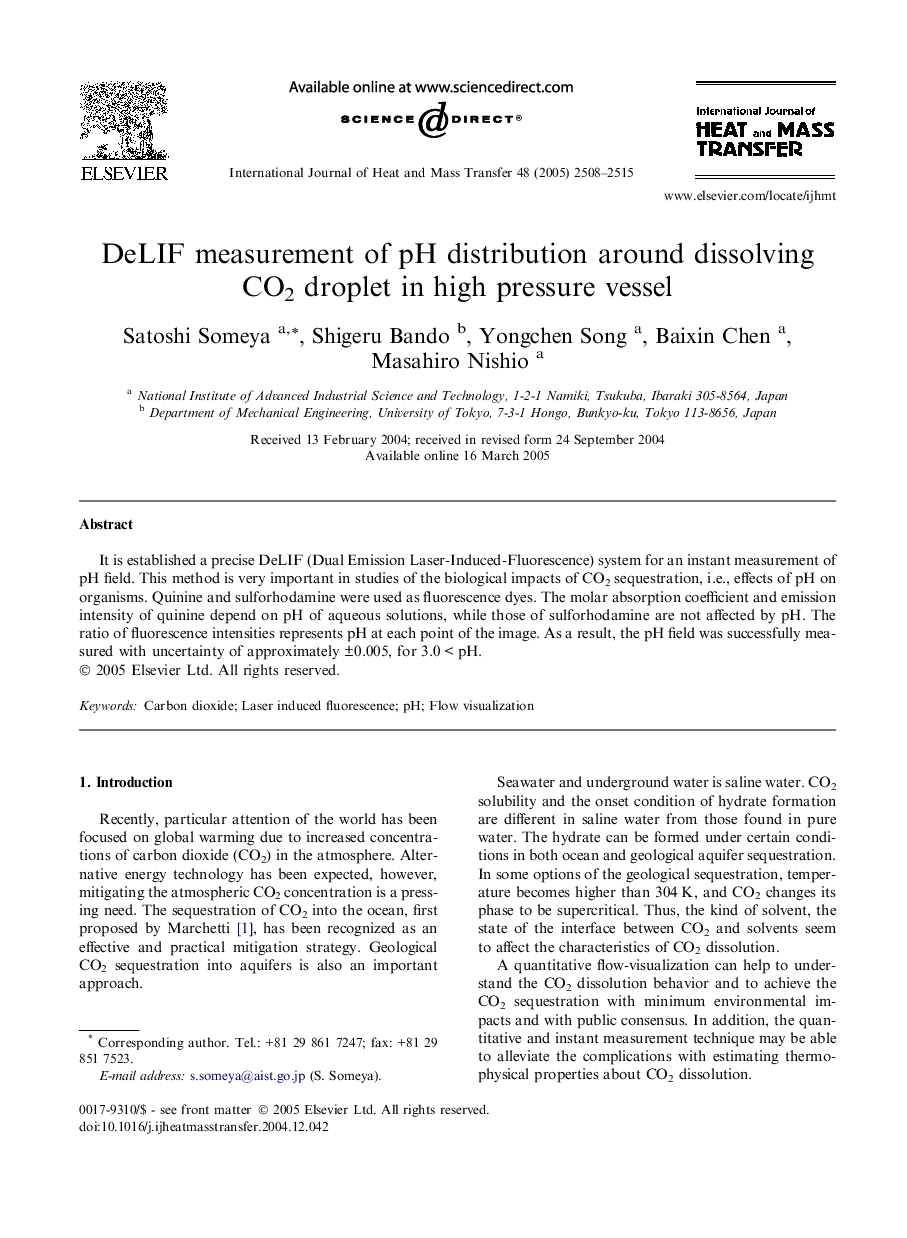 DeLIF measurement of pH distribution around dissolving CO2 droplet in high pressure vessel