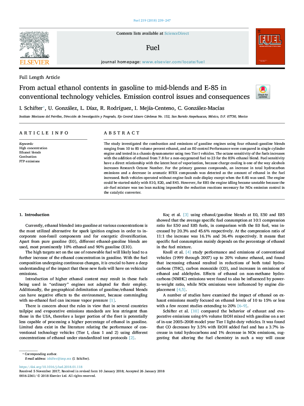 From actual ethanol contents in gasoline to mid-blends and E-85 in conventional technology vehicles. Emission control issues and consequences