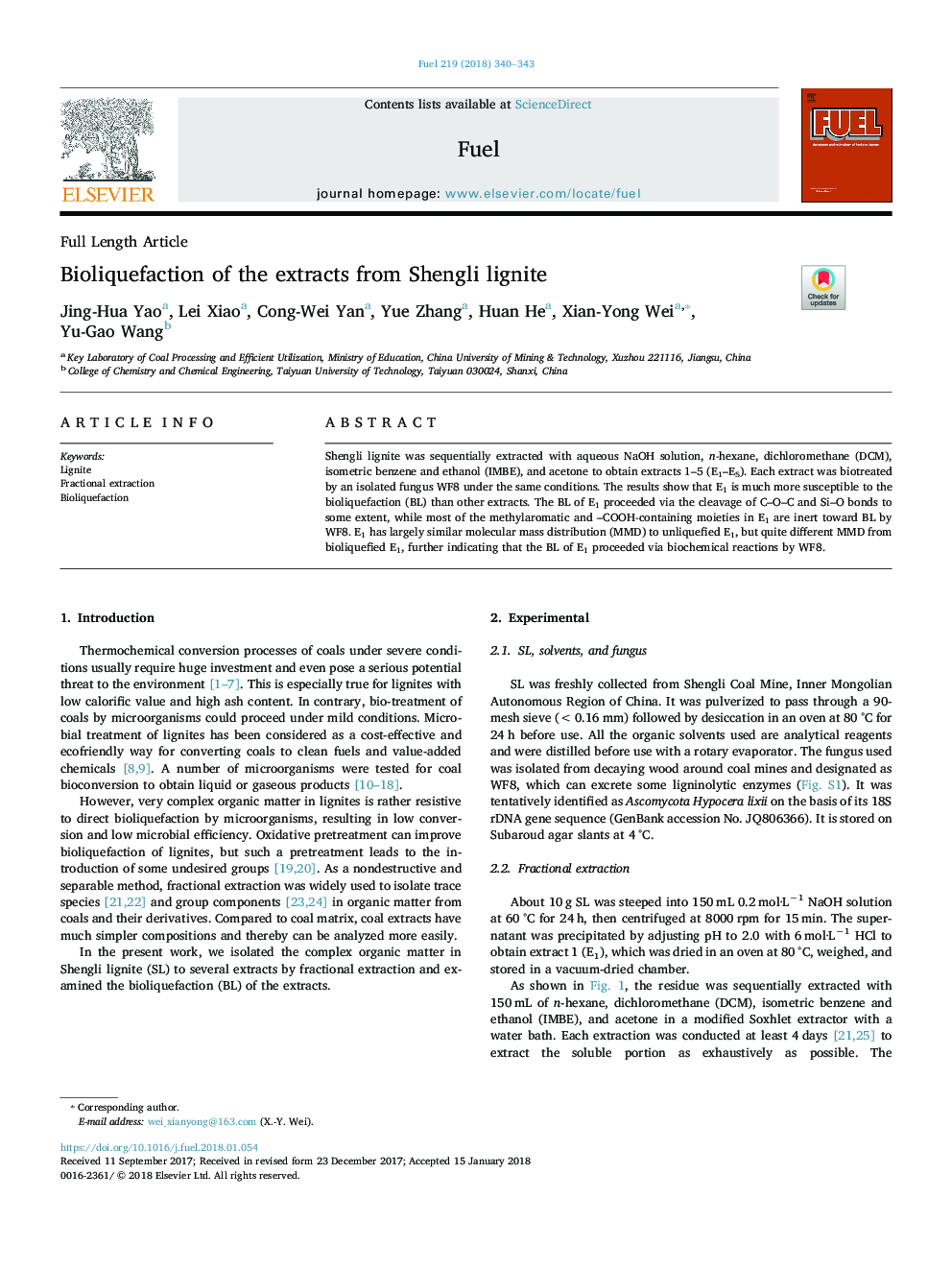 Bioliquefaction of the extracts from Shengli lignite