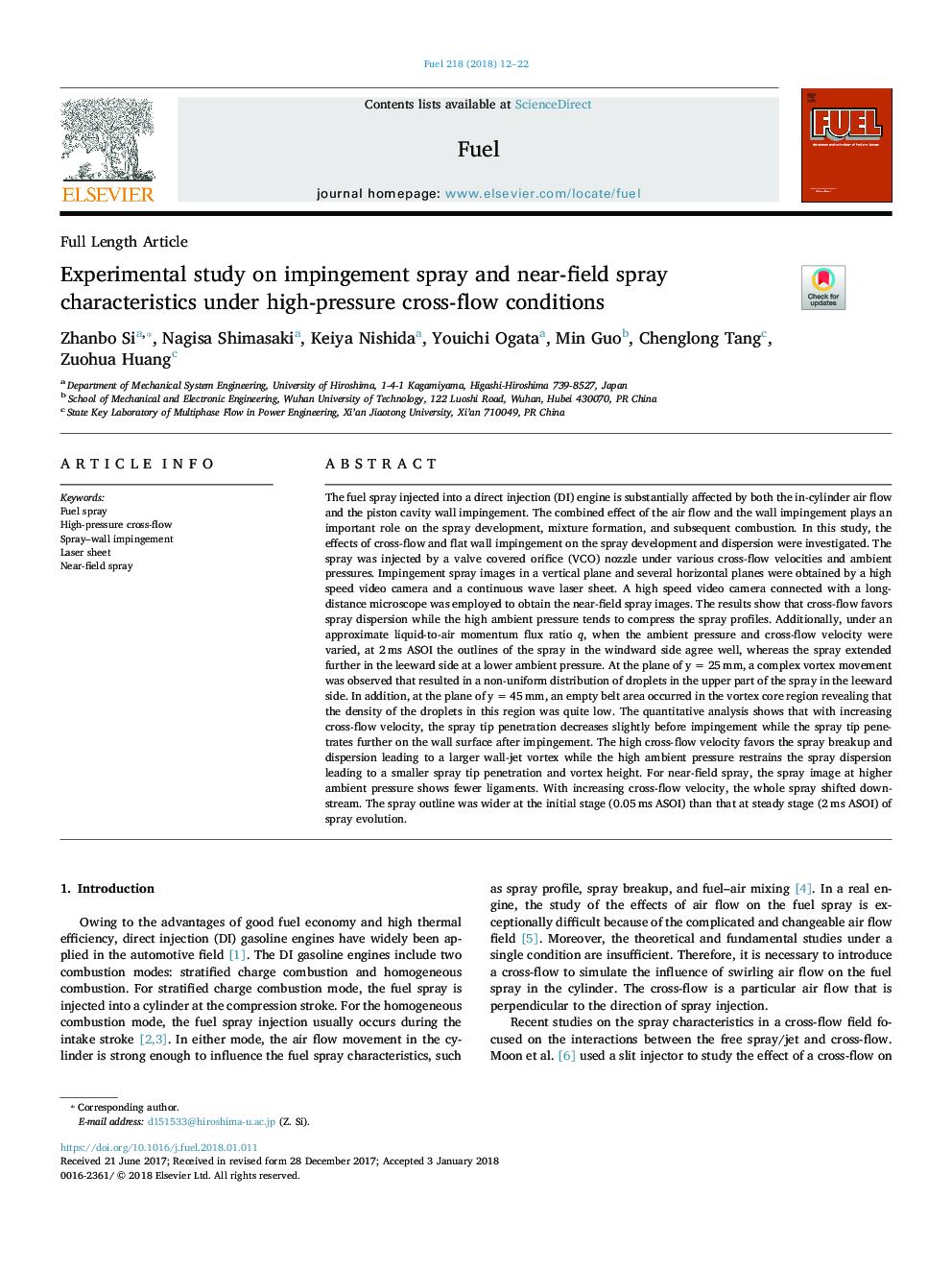 Experimental study on impingement spray and near-field spray characteristics under high-pressure cross-flow conditions